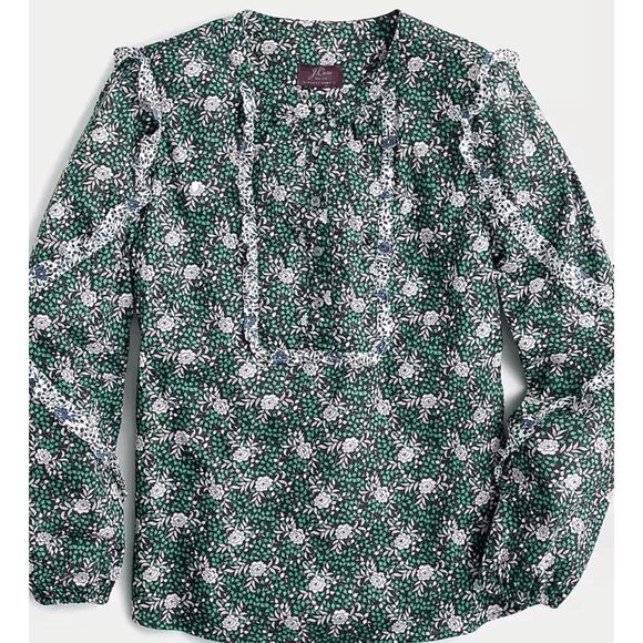 J.‎ Crew Ruffle sleeve blouse in mixed Franklyn floral XXS Green Liberty Print - Picture 7 of 7